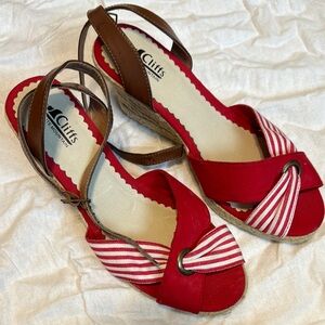 Cliffs by WHITE MOUNTAIN Red and Brown Espadrilles with Wedge Heel